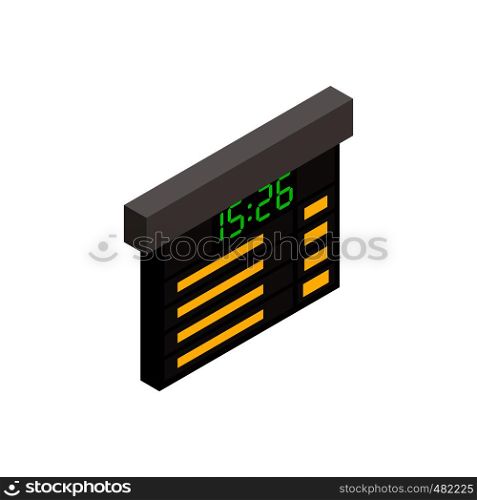 Railway time table isometric 3d icon. Train schedule board on a white background. Railway time table isometric icon