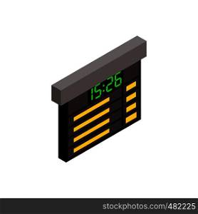 Railway time table isometric 3d icon. Train schedule board on a white background. Railway time table isometric icon