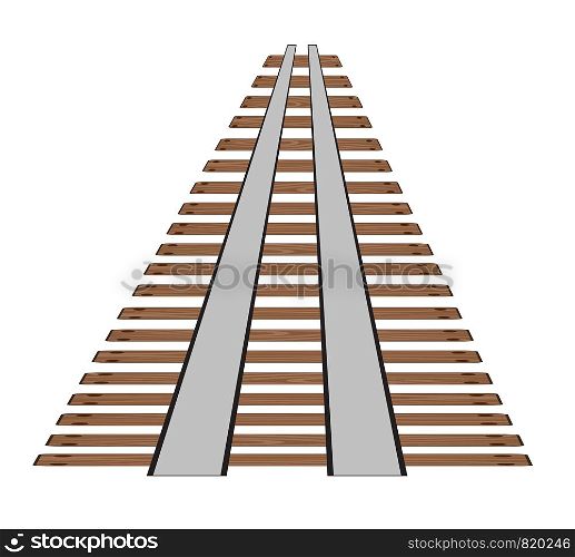 Railway tracks or rail road line on white background. Part of straight rail element vector stock illustration