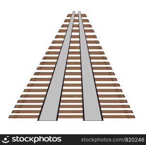 Railway tracks or rail road line on white background. Part of straight rail element vector stock illustration