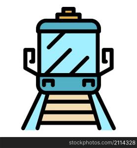 Railway train icon. Outline railway train vector icon color flat isolated. Railway train icon color outline vector