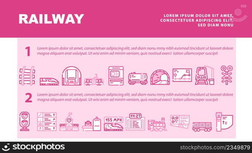 Railway Train Transportation Landing Web Page Header Banner Template Vector. Pointer Direction And Ticket Dispenser, X-ray Electronic Equipment For Scan Traveler Baggage Turnstile Railway Illustration. Railway Train Transportation Landing Header Vector
