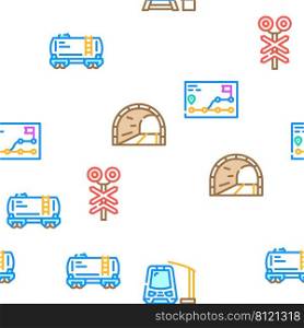 Railway Train Transportation Vector Seamless Pattern Color Line Illustration. Railway Train Transportation Icons Set Vector