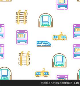 Railway Train Transportation Vector Seamless Pattern Color Line Illustration. Railway Train Transportation Icons Set Vector