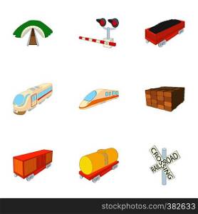 Railway transport icons set. Cartoon illustration of 9 railway transport vector icons for web. Railway transport icons set, cartoon style