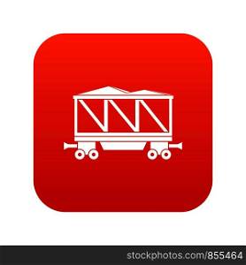 Railway wagon icon digital red for any design isolated on white vector illustration. Railway wagon icon digital red