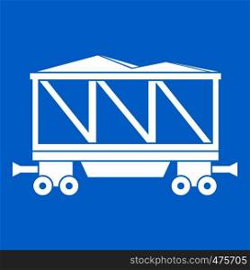 Railway wagon icon white isolated on blue background vector illustration. Railway wagon icon white