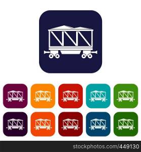 Railway wagon icons set vector illustration in flat style In colors red, blue, green and other. Railway wagon icons set flat