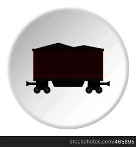 Railway wagon loaded with coal icon in flat circle isolated on white background vector illustration for web. Railway wagon loaded with coal icon circle