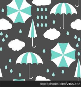 Rain and umbrellas. Seamless vector pattern. Rain and umbrellas.