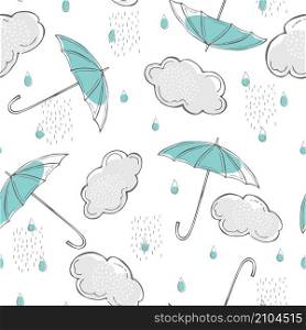 Rain and umbrellas. Seamless vector pattern. Seamless vector pattern with umbrellas