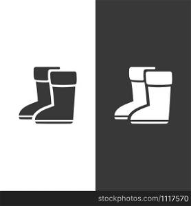 Rain boots. Icon on black and white background. Winter footwear flat vector illustration