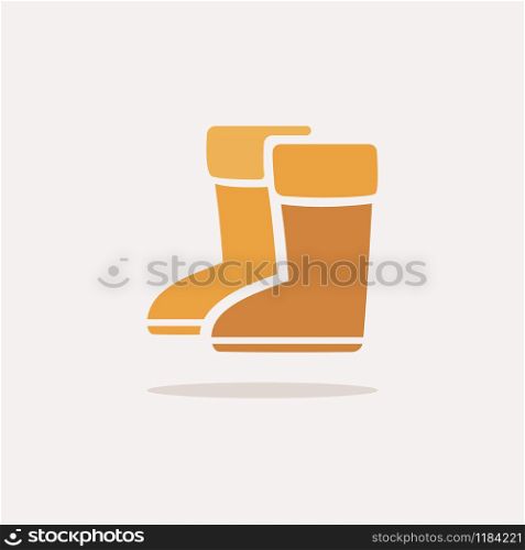 Rain boots. Icon with shadow on a beige background. Footwear flat vector illustration