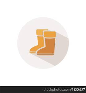 Rain boots. Icon with shadow on a beige circle. Fall flat vector illustration