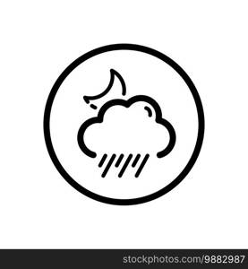 Rain, cloud and moon. Weather outline icon in a circle. Isolated vector illustration