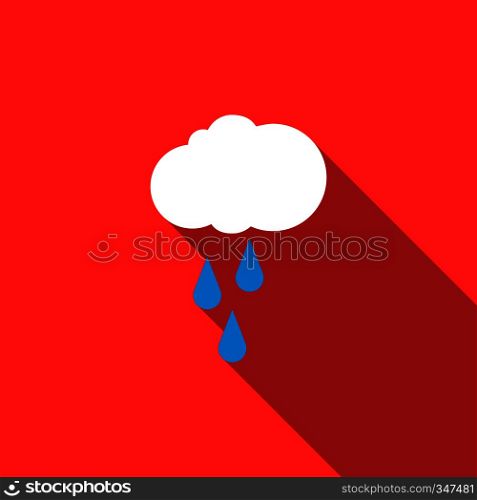 Rain cloud icon in flat style with long shadow. Rain cloud icon, flat style