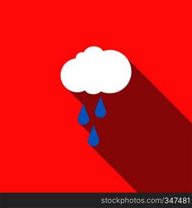 Rain cloud icon in flat style with long shadow. Rain cloud icon, flat style