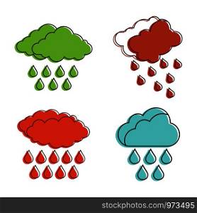 Rain cloud icon set. Color outline set of rain cloud vector icons for web design isolated on white background. Rain cloud icon set, color outline style