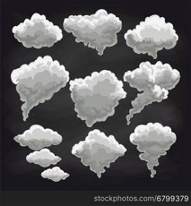 Rain clouds collection on chalkboard. Rain clouds icons collection on chalkboard vector illustration