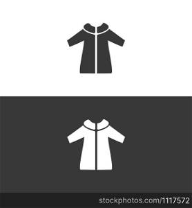 Rain coat. Icon on black and white background. Winter clothing flat vector illustration