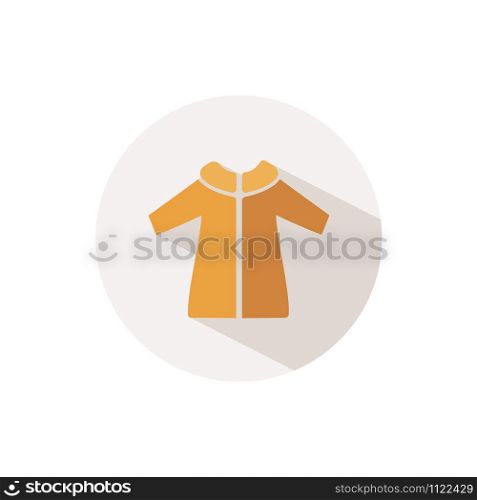 Rain coat. Icon with shadow on a beige circle. Fall flat vector illustration