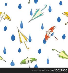 Rain drops and umbrella seamless pattern. Hand drawn vector illustration. Rain drops and umbrella seamless pattern. Hand drawn vector illustration.