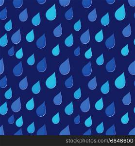 Rain drops falling obliquely, stylised seamless vector illustration in blue hues