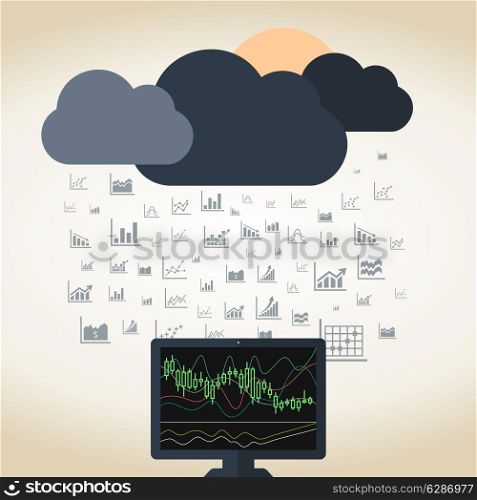 Rain from schedules on the monitor. A vector illustration