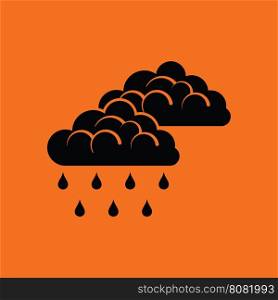 Rain icon. Orange background with black. Vector illustration.