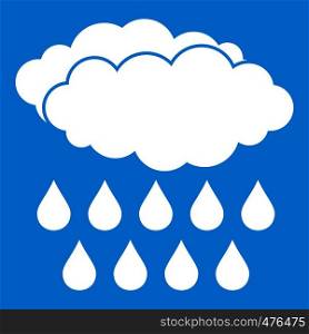 Rain icon white isolated on blue background vector illustration. Rain icon white