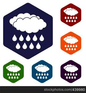 Rain icons set hexagon isolated vector illustration. Rain icons set hexagon