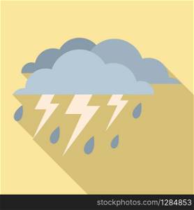 Rain thunderstorm icon. Flat illustration of rain thunderstorm vector icon for web design. Rain thunderstorm icon, flat style