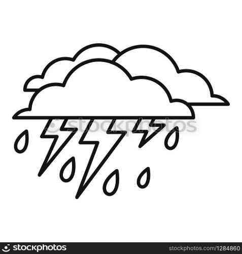 Rain thunderstorm icon. Outline rain thunderstorm vector icon for web design isolated on white background. Rain thunderstorm icon, outline style