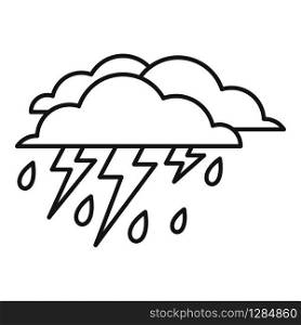 Rain thunderstorm icon. Outline rain thunderstorm vector icon for web design isolated on white background. Rain thunderstorm icon, outline style