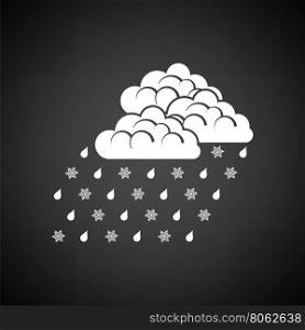 Rain with snow icon. Black background with white. Vector illustration.