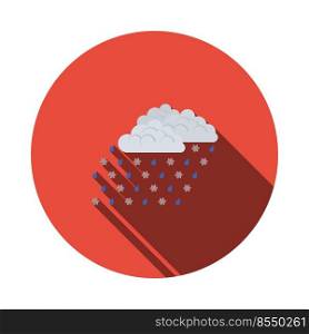 Rain With Snow Icon. Flat Circle Stencil Design With Long Shadow. Vector Illustration.
