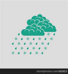 Rain with snow icon. Gray background with green. Vector illustration.