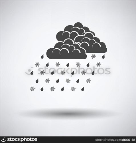 Rain with snow icon on gray background with round shadow. Vector illustration.