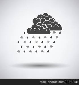 Rain with snow icon on gray background with round shadow. Vector illustration.