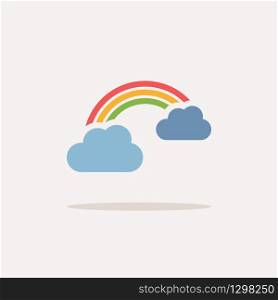 Rainbow and clouds. Color icon with shadow. Weather glyph vector illustration