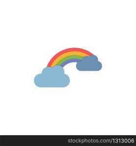 Rainbow and clouds. Flat color icon. Isolated weather vector illustration