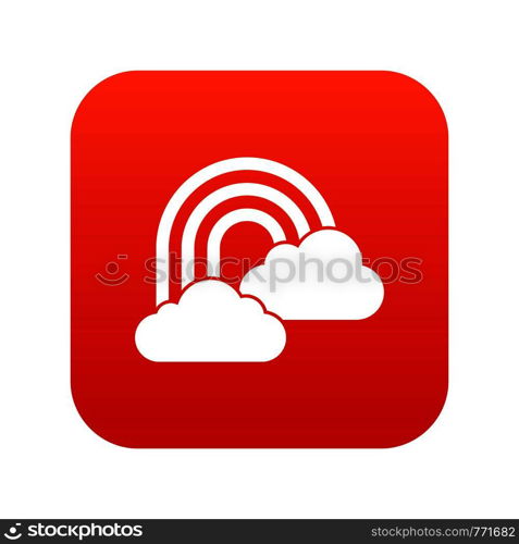 Rainbow and clouds icon digital red for any design isolated on white vector illustration. Rainbow and clouds icon digital red