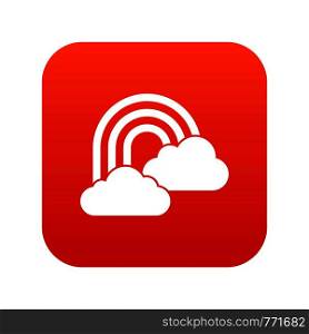 Rainbow and clouds icon digital red for any design isolated on white vector illustration. Rainbow and clouds icon digital red