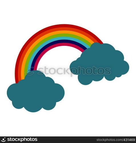 Rainbow and clouds icon flat isolated on white background vector illustration. Rainbow and clouds icon isolated