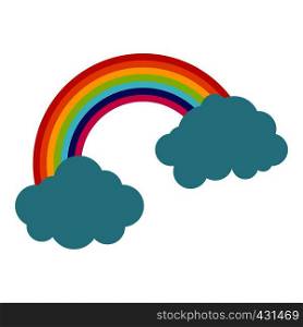 Rainbow and clouds icon flat isolated on white background vector illustration. Rainbow and clouds icon isolated