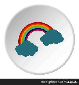 Rainbow and clouds icon in flat circle isolated vector illustration for web. Rainbow and clouds icon circle