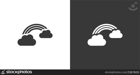 Rainbow and clouds. Isolated icon on black and white background. Weather glyph vector illustration