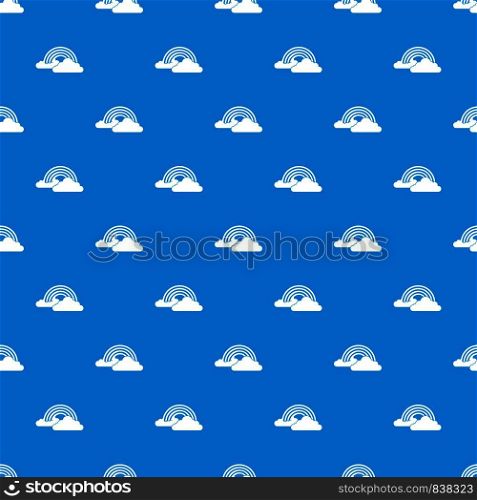 Rainbow and clouds pattern repeat seamless in blue color for any design. Vector geometric illustration. Rainbow and clouds pattern seamless blue