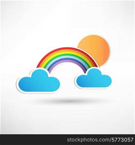 rainbow and clouds with sun icon