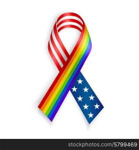 Rainbow and USA Ribbons. Isolated on white with transparent shadow. . Rainbow and USA Ribbons. Isolated on white with transparent shadow.